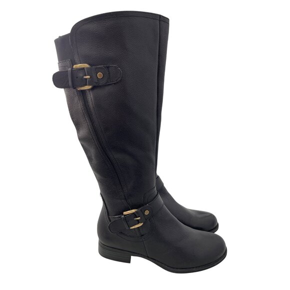 Naturalizer Jeana Riding Boots Size 6 Wide Calf Round Toe Black Leather Western - Picture 3 of 9